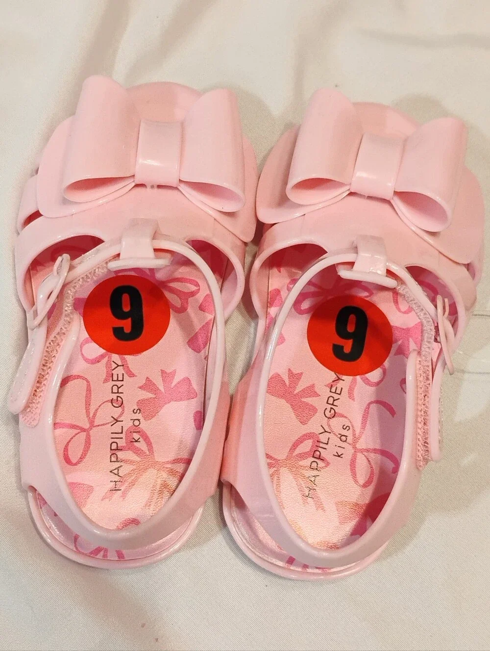 Happily Grey Girls' Pink Bow Jelly Sandals with Adjustable Back Strap